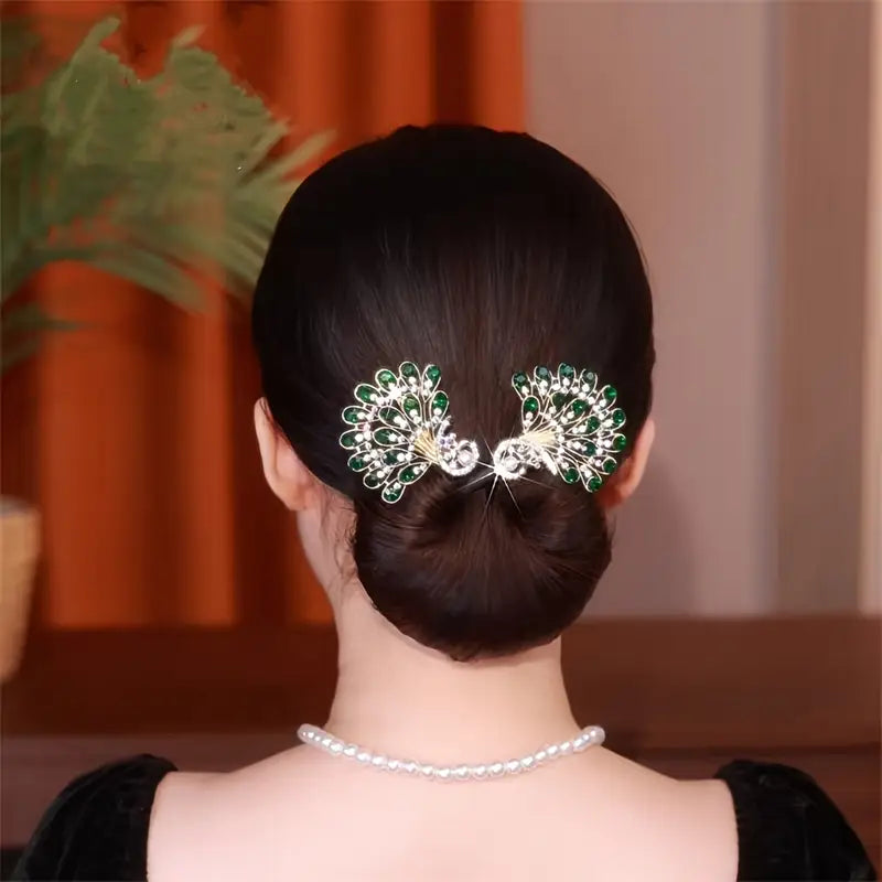 Pearliva™ - Elegant Peacock Rhinestone Hair Bun Clip (50% Off)