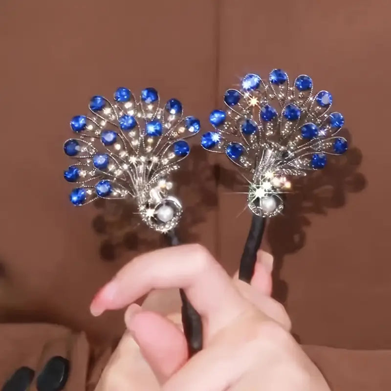 Pearliva™ - Elegant Peacock Rhinestone Hair Bun Clip (50% Off)