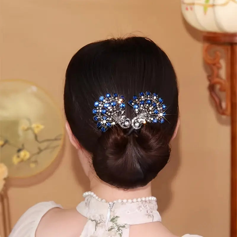 Pearliva™ - Elegant Peacock Rhinestone Hair Bun Clip (50% Off)