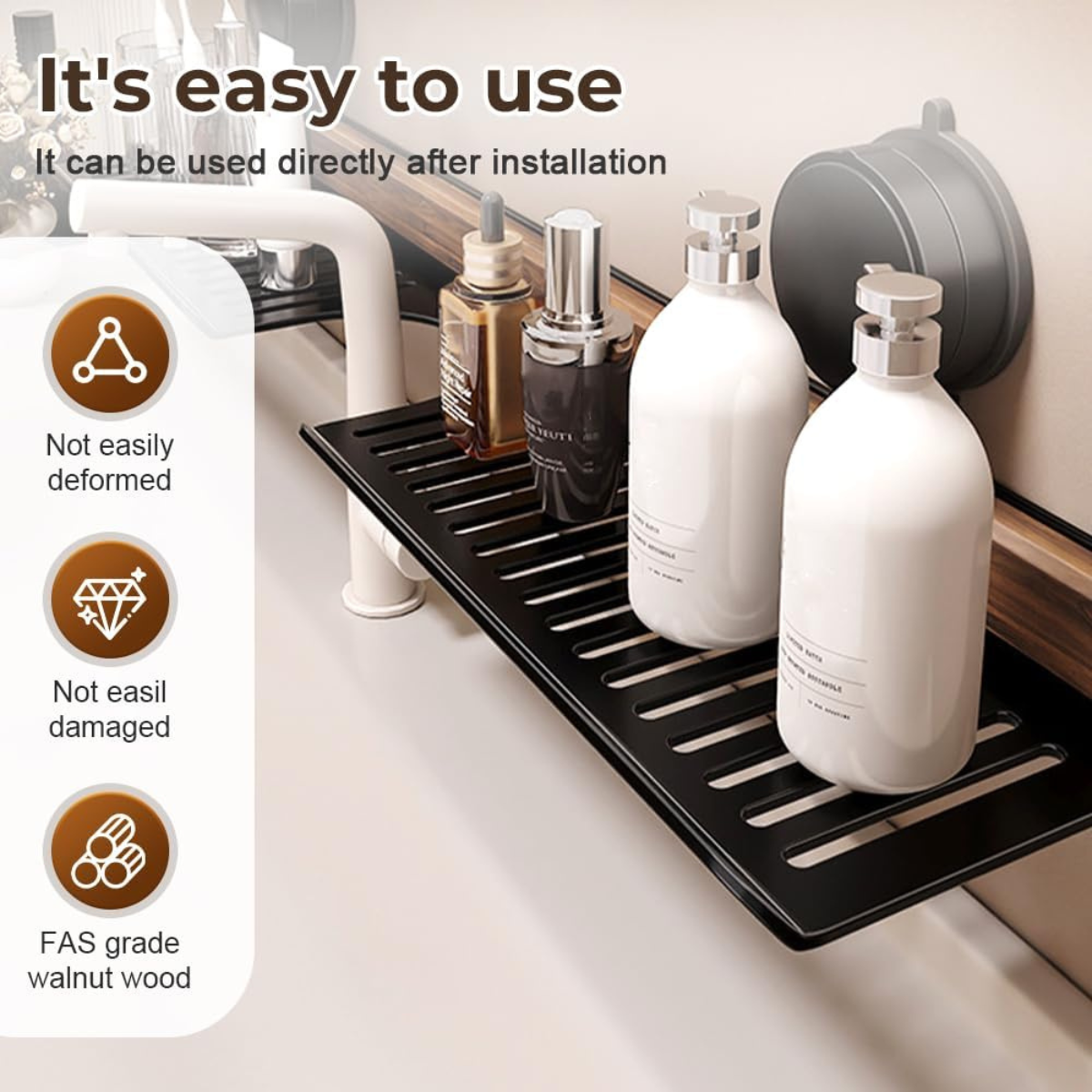 Tiera™ – Premium Walnut Wood Faucet Shelf (50% Off)